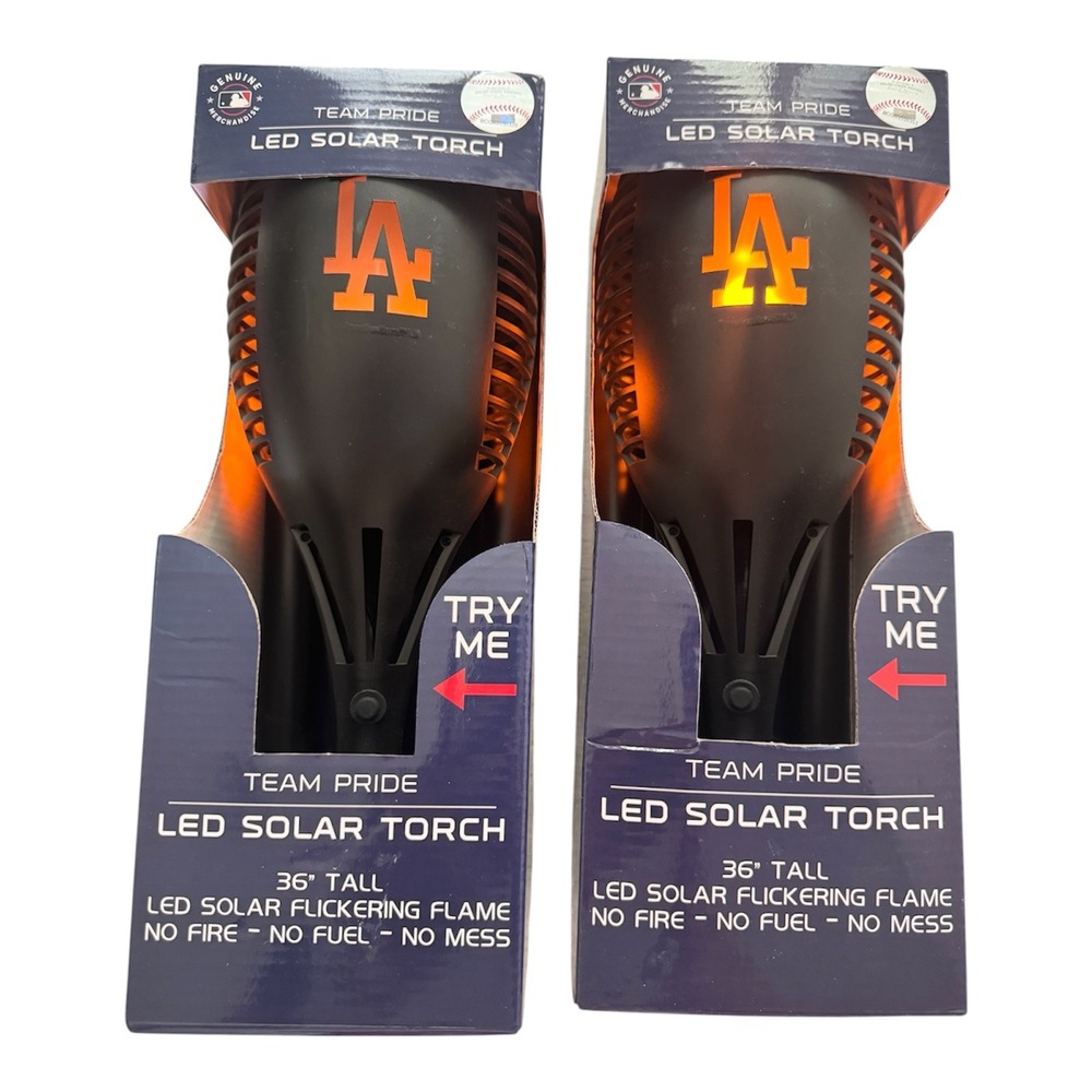 2PK Los Angeles Dodgers LED Solar Torch 36in Flickering Flame MLB Sporticulture